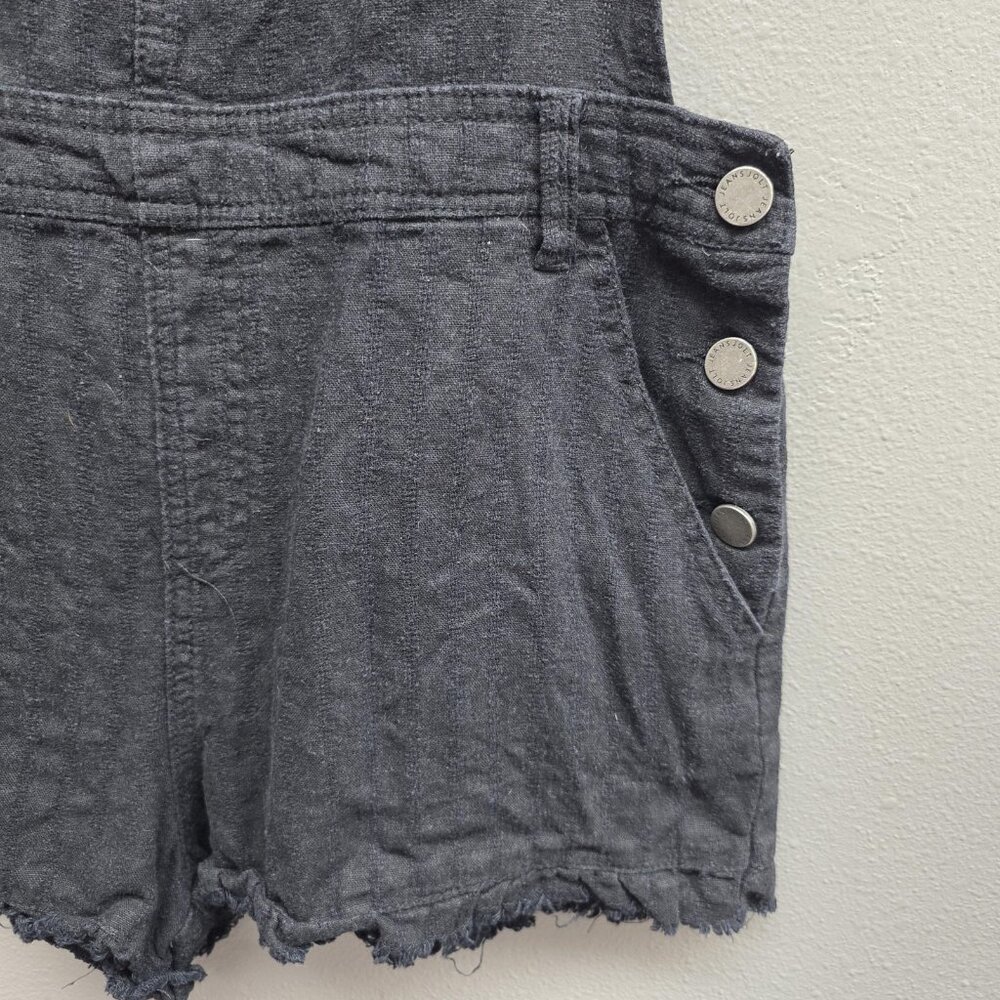 Jolt Overalls Womens Medium Black Linen Blend Shortalls Adjustable Raw Hem Bib - Picture 3 of 12